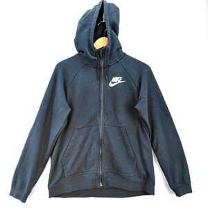 Nike Hoodie Womens Medium Black Full Zip Sportswear Rally Swoosh Logo Spellout